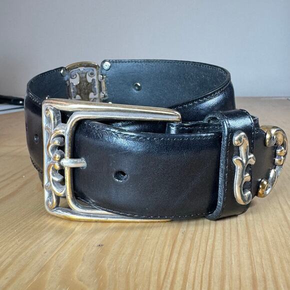 VTG Brighton Womens Belt Black Leather Medium 31-32” - Picture 1 of 8